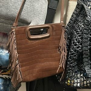 MAJE brown fringe leather bag